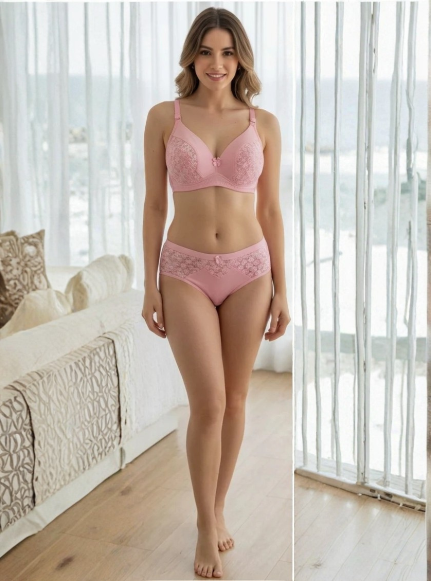 Blush Pink Floral Lace Bralette & Panty Set